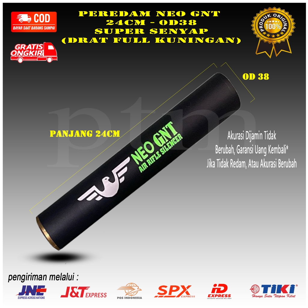 Peredam Neo GNT Super Senyap OD 38 Panjang 24cm Drat Kuningan