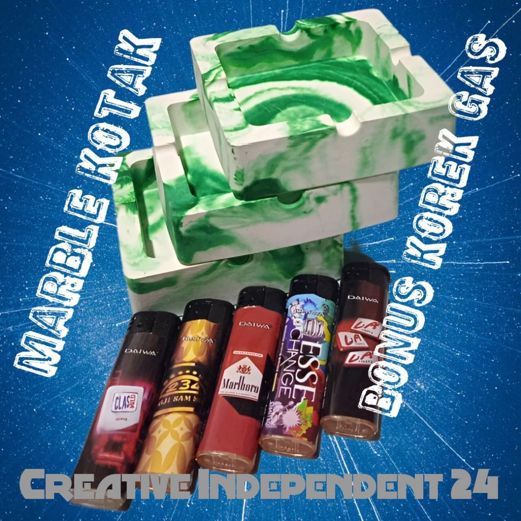 Asbak Rokok [ MARBLE KOTAK ] Bonus Korek Gas / Asbak Minimalis Aesthetic