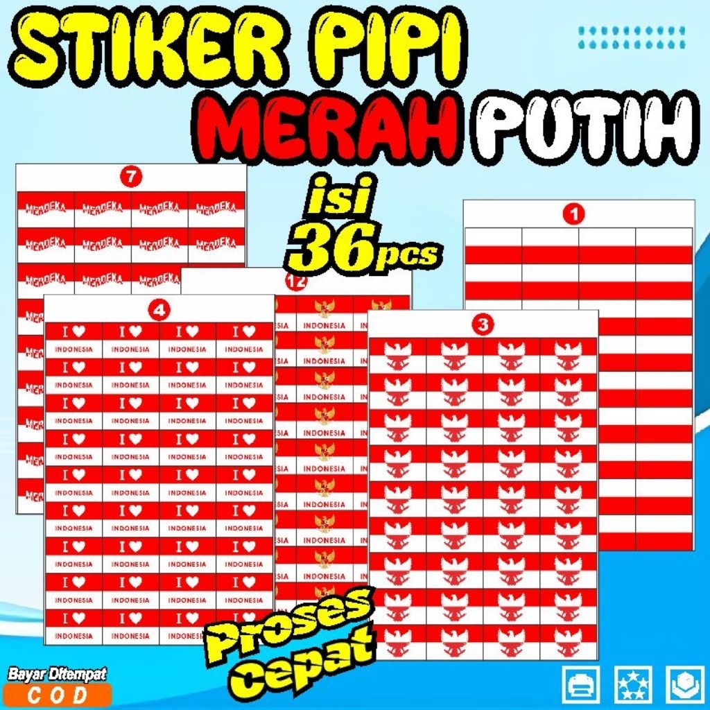 

Stiker pipi merah putih,stiker aksesoris wajah merah pitih isi 36 pca