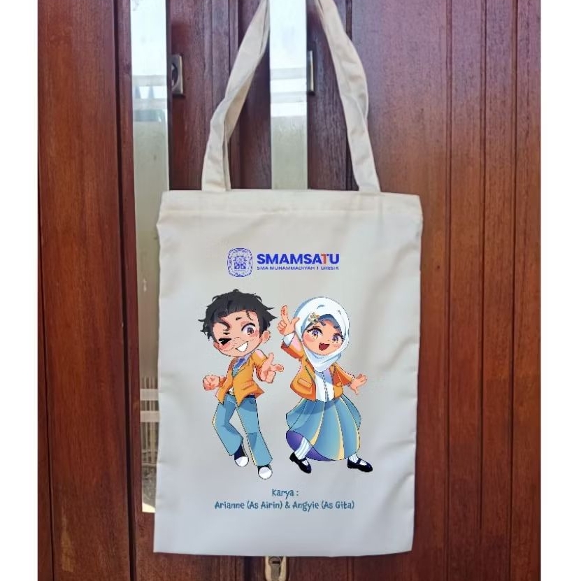 Totebag kanvas resleting 30x40 warna putih custom suka suka - totebag kanvas custom dtf (bisa satuan
