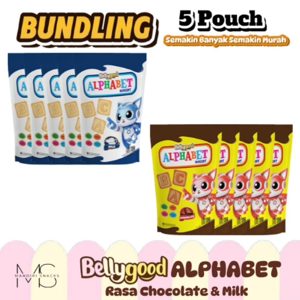 

[BUNDLING 5 POUCH] BELLYGOOD Alphabet Rasa Coklat & Susu Kemasan Pouch