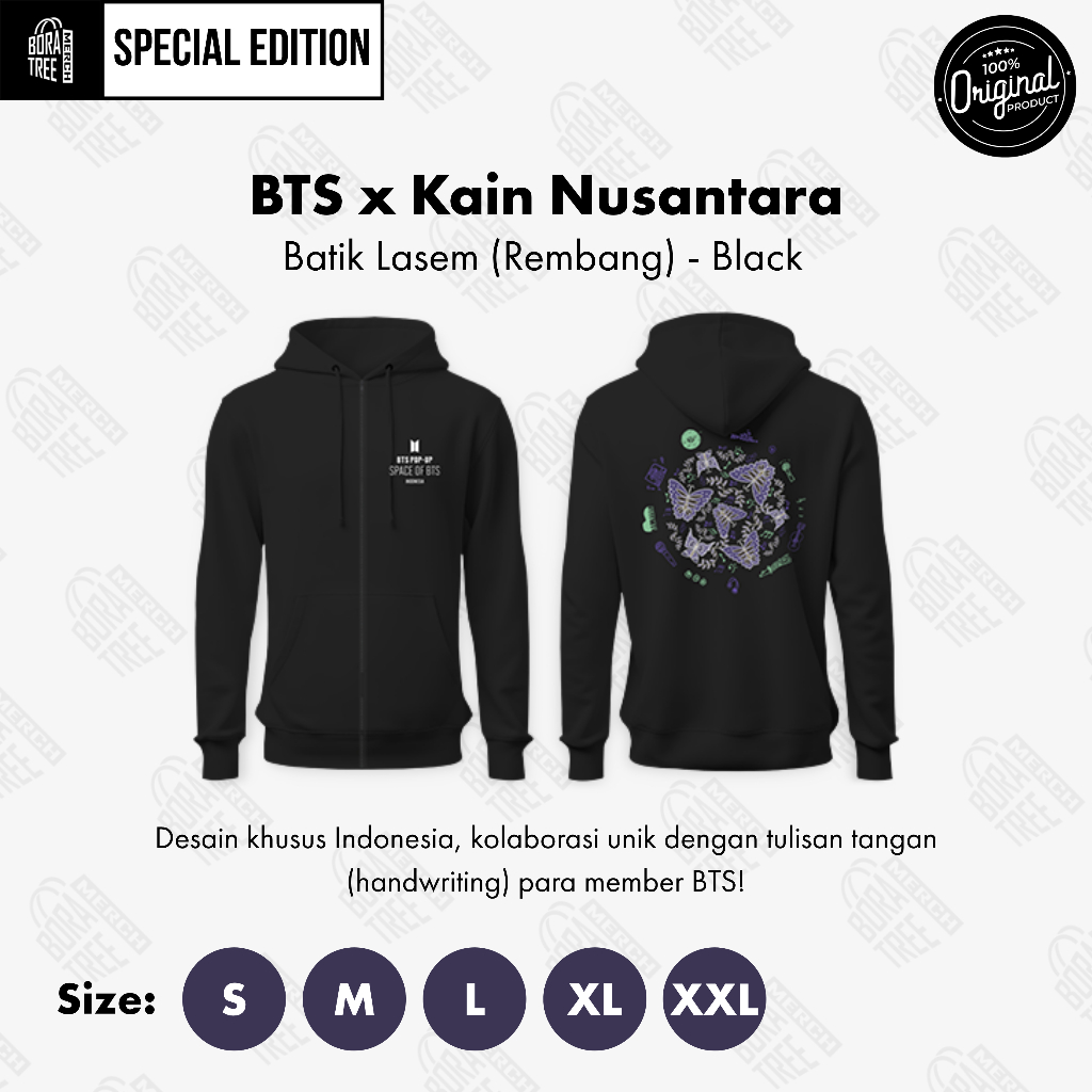 BTS x Kain Nusantara Batik Lasem Spesial Pullover Hoodie Black POP UP STORE INDONESIA