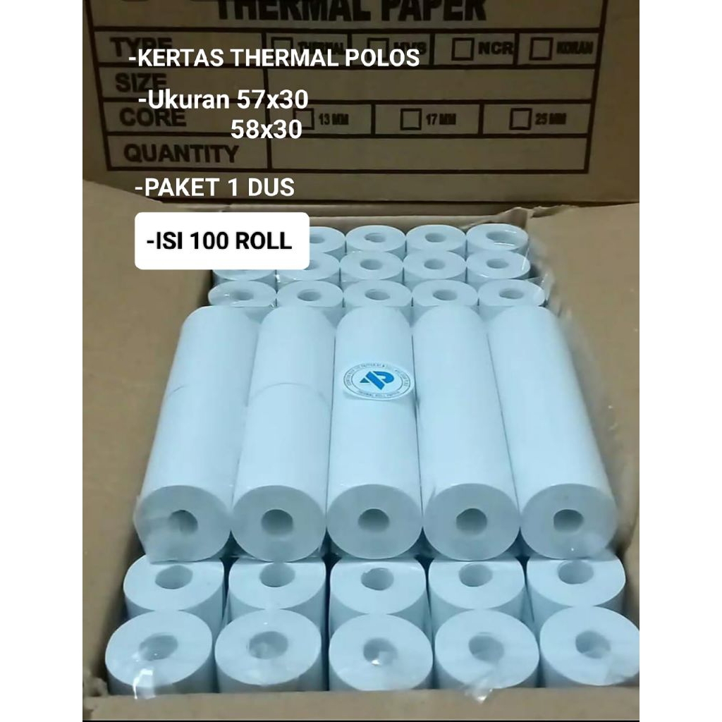 

( 100 ROLL ) KERTAS THERMAL POLOS 57x30/ 58x29 mm pnf