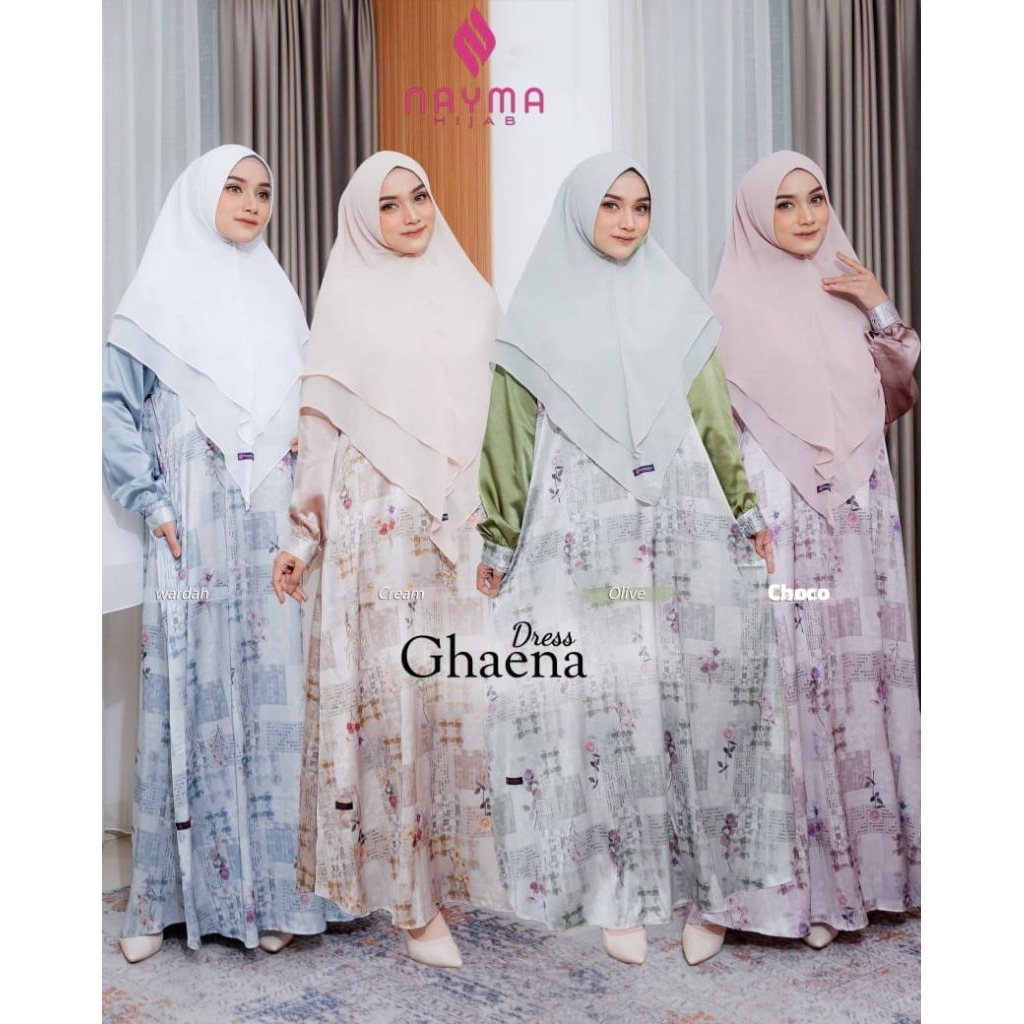 GHAENA DRESS BY NAYMAHIJAB - GAMIS BAHAN GAURA SILK PREMIUM MIX POLOSAN FENDI SILK