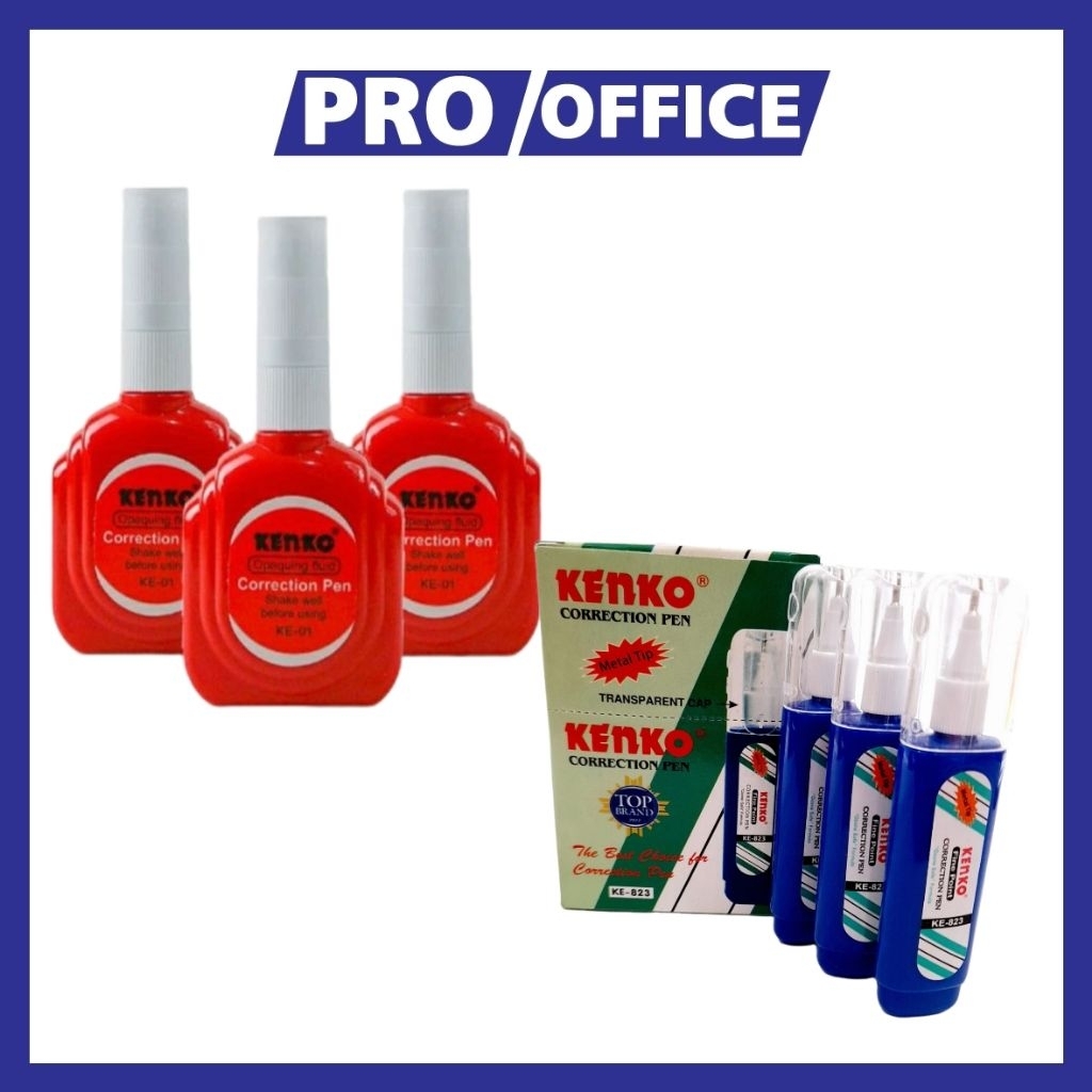 

ProOffice - Tipp-Ex Correction Pen Kenko – Tipe X Cair, Warna Merah & Biru, Alat Koreksi Tulisan