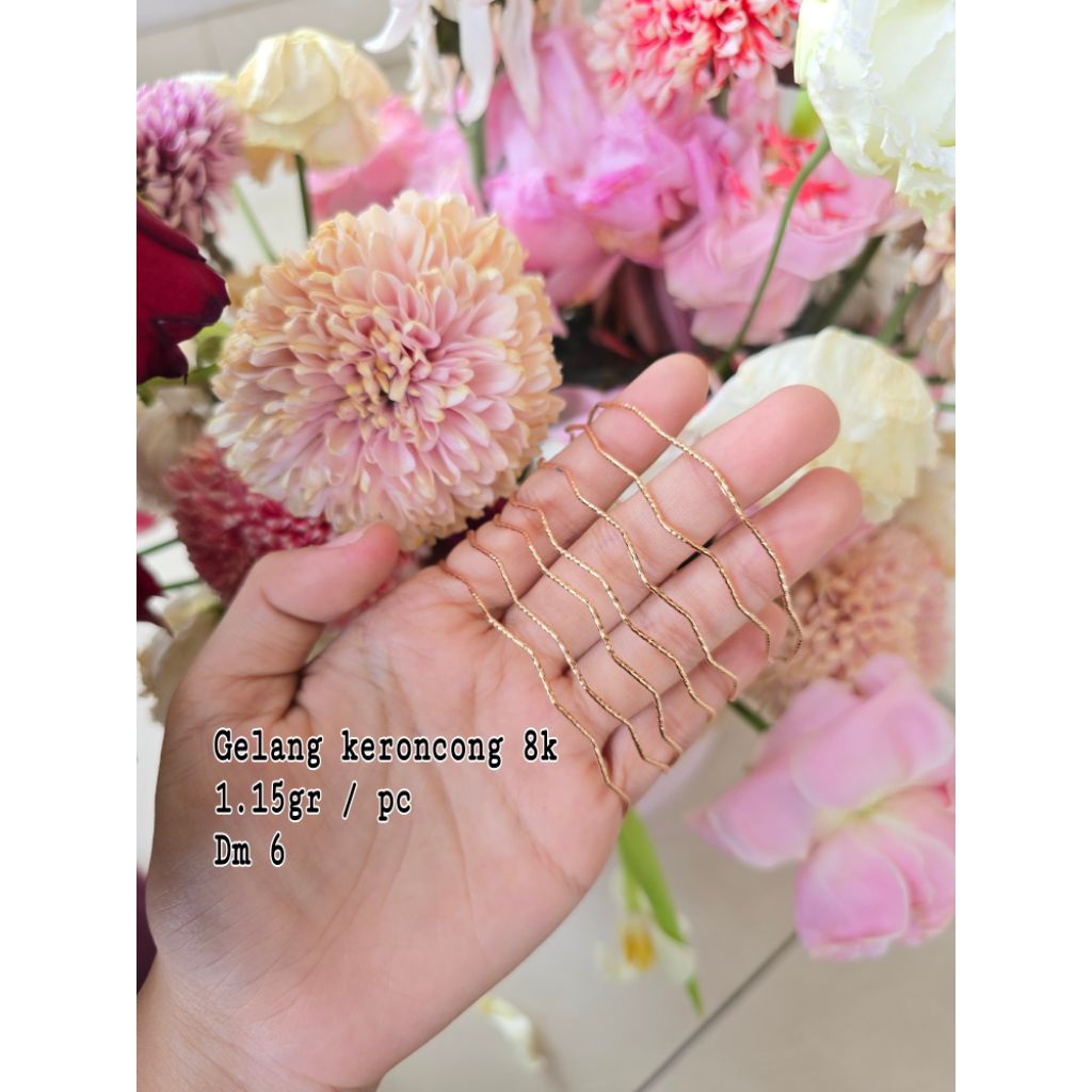 Gelang emas keroncong gelombang ukir 8k