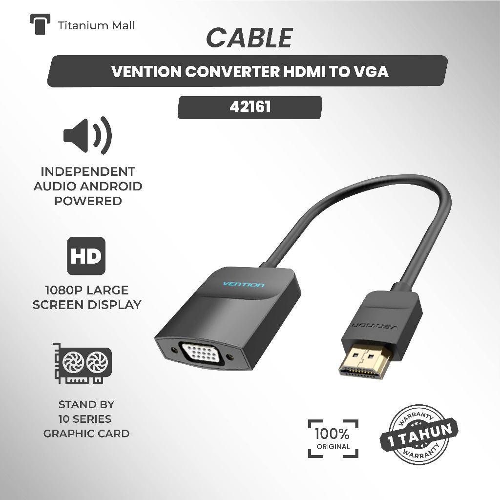 HDMI to VGA Adapter Vention 0.15M dengan Audio Out & Power USB