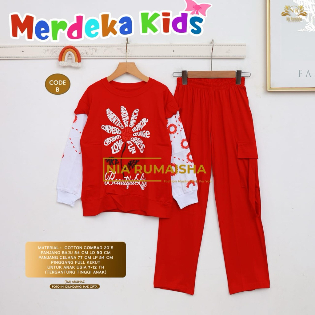 MERDEKA SET KIDS ORIGINAL BY NIA RUMAISHA oneset setcel setelan kaoss dan celana merah putih agustus