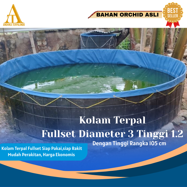 Kolam terpal fullset diameter 3m tinggi 1.2m / kolam bulat fullset/kolam terpal fullset