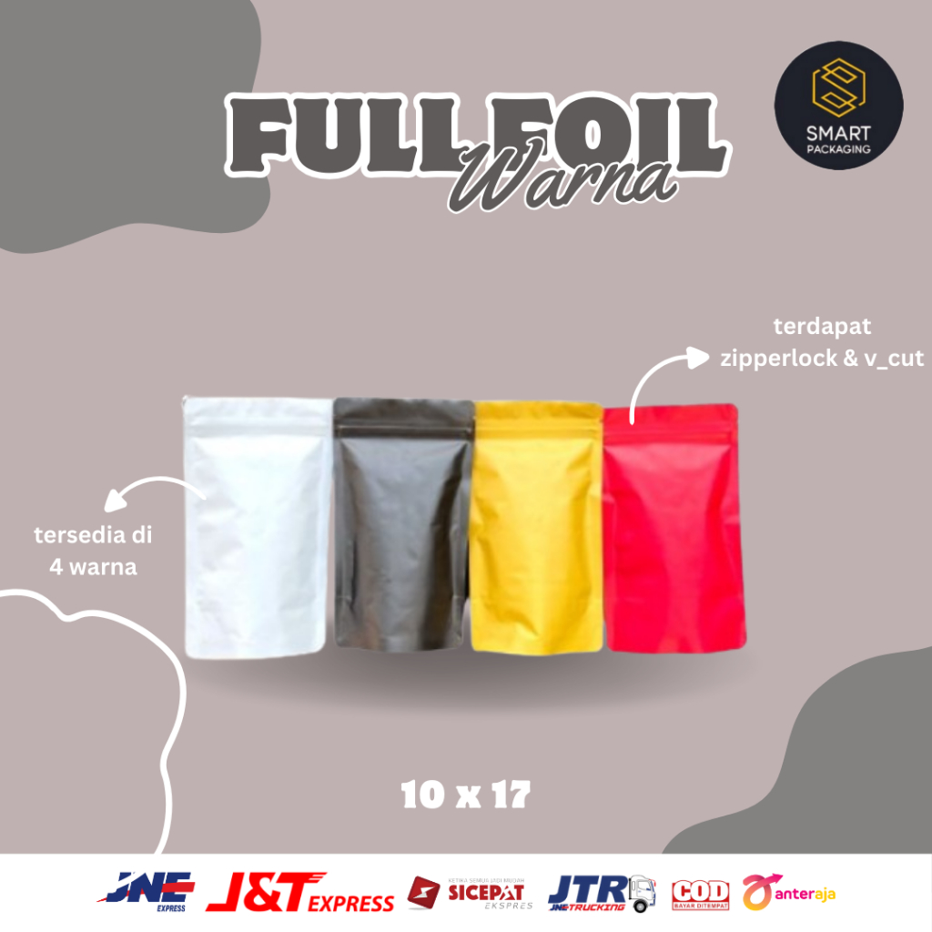 ( 100 PCS ) STANDING POUCH FULL FOIL/ ALUMUNIUM FOIL DOFF 10X17 10 X 17 BUBUK KOPI/TEH/MASKER/SNACK