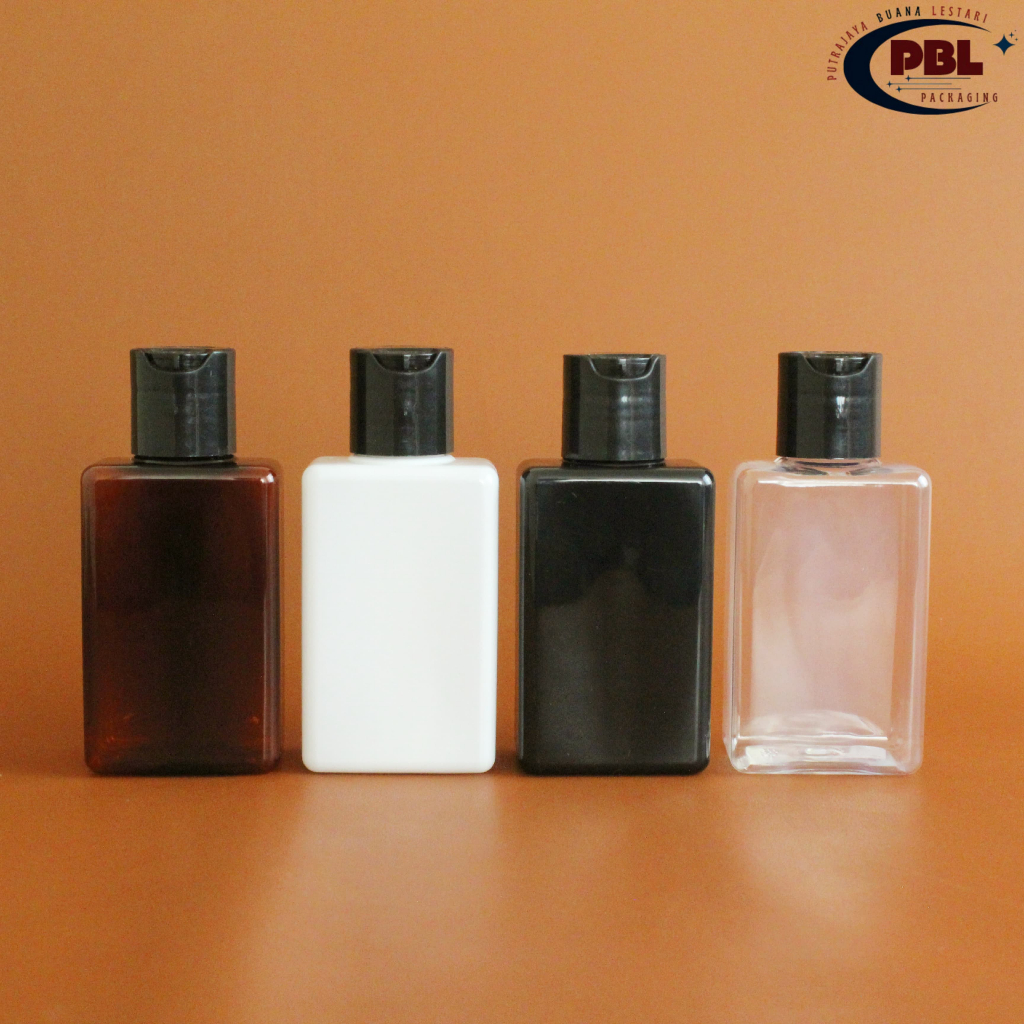 Botol Kotak 100ml Varian Warna / Botol Presstop 100ml - Tutup Disctop Presstop Neck 24 Hitam / Botol