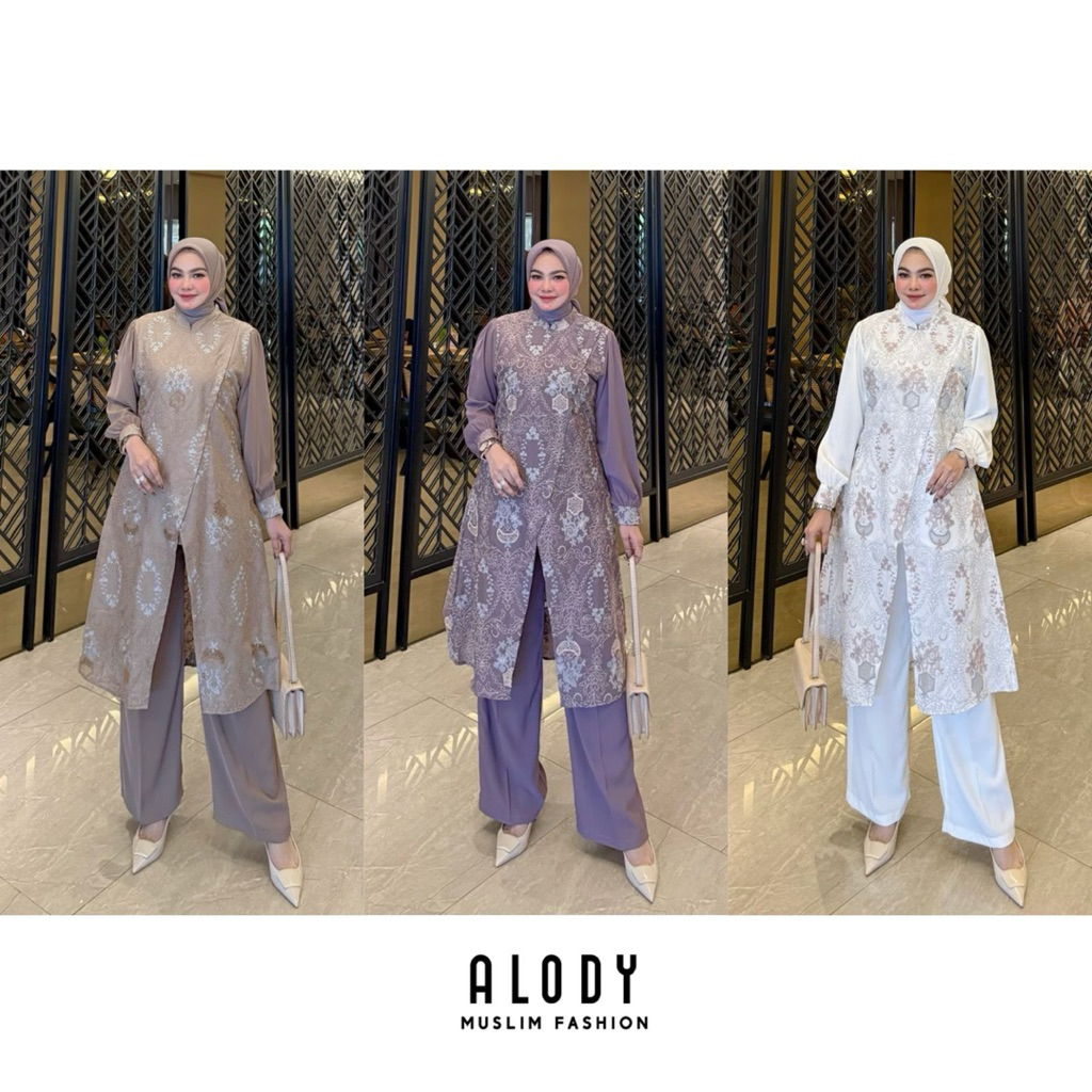 Alody Premium Dania Shelly set celana setelan terbaru oneset premium katun bodir katbol tunik dan ce