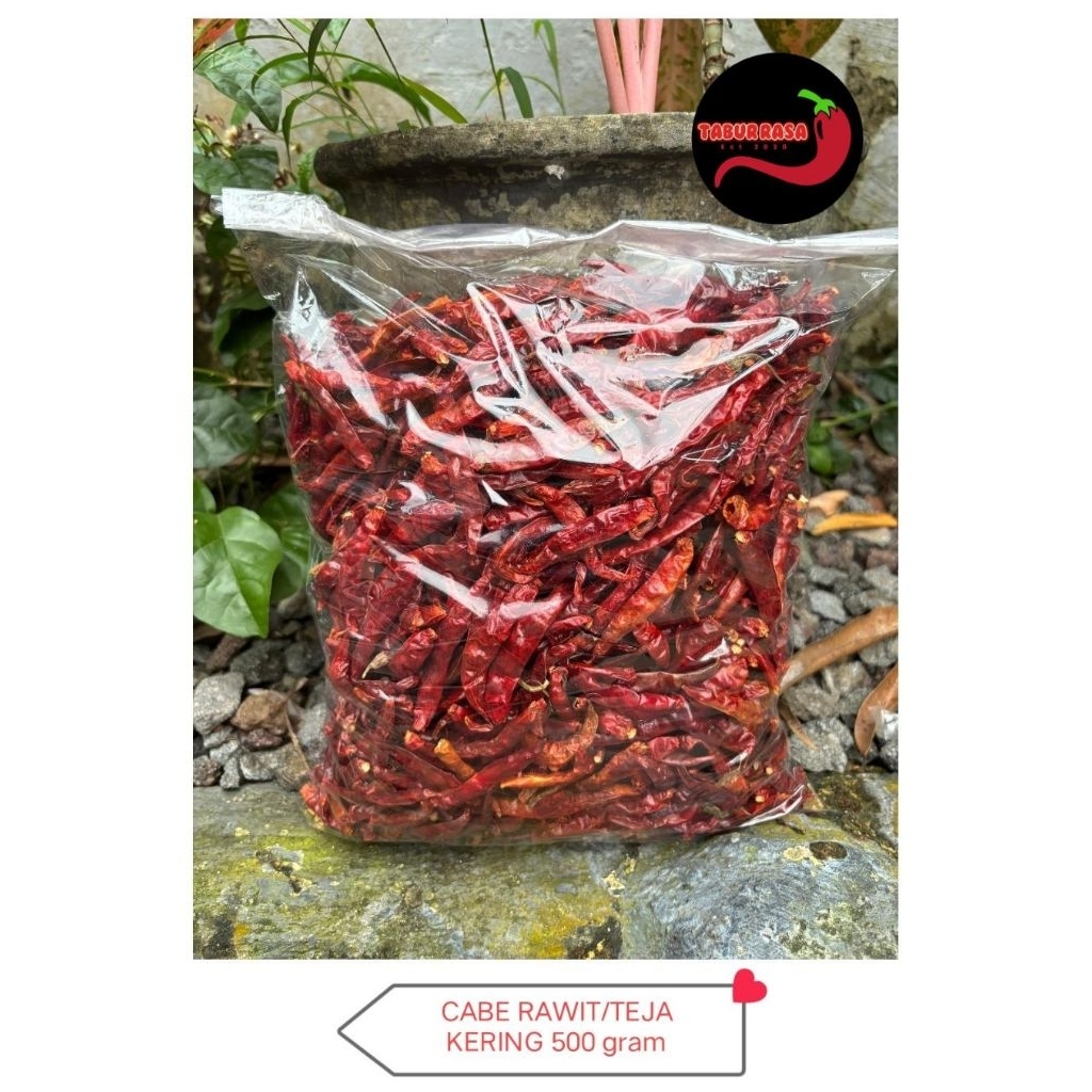

CABE RAWIT KERING/CABAI TEJA KERING TANPA TANGKAI 500 gram GRADE SUPER PEDAS