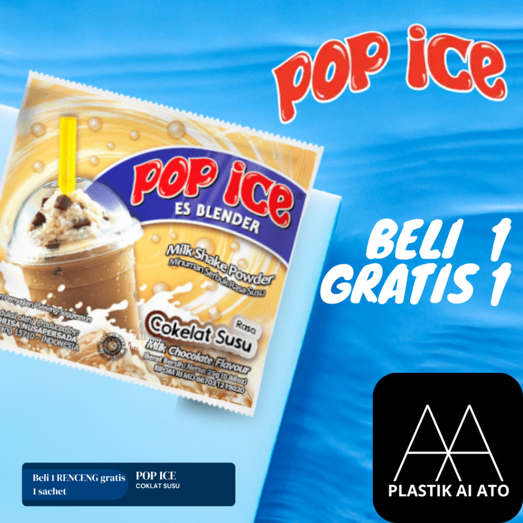 

Pop Ice Milk Shake Powder COKELAT SUSU 23 Gr 10 + 1Pcs BONUS 10 PCS SEDOTAN + PLASTIK / Pop Ice