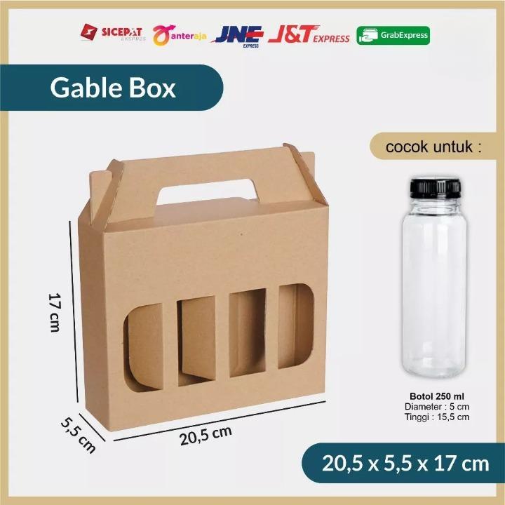 

Dus Box Jinjing 4 Botol Kale 250ml Kardus Tenteng Kemasan Hampers 20x5x17 Cm