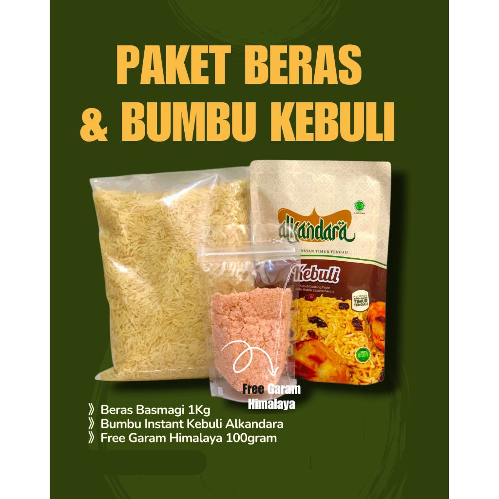 

Paket Beras Basmati 1Kg + Bumbu Kebuli Alkandara + Garam Himalaya 100gr