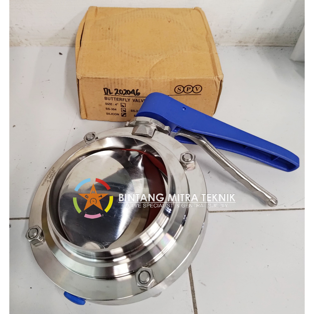 BUTTERFLY VALVE SANITARY SPV SS304 4" WELD HANDLE GAGANG BUAYA