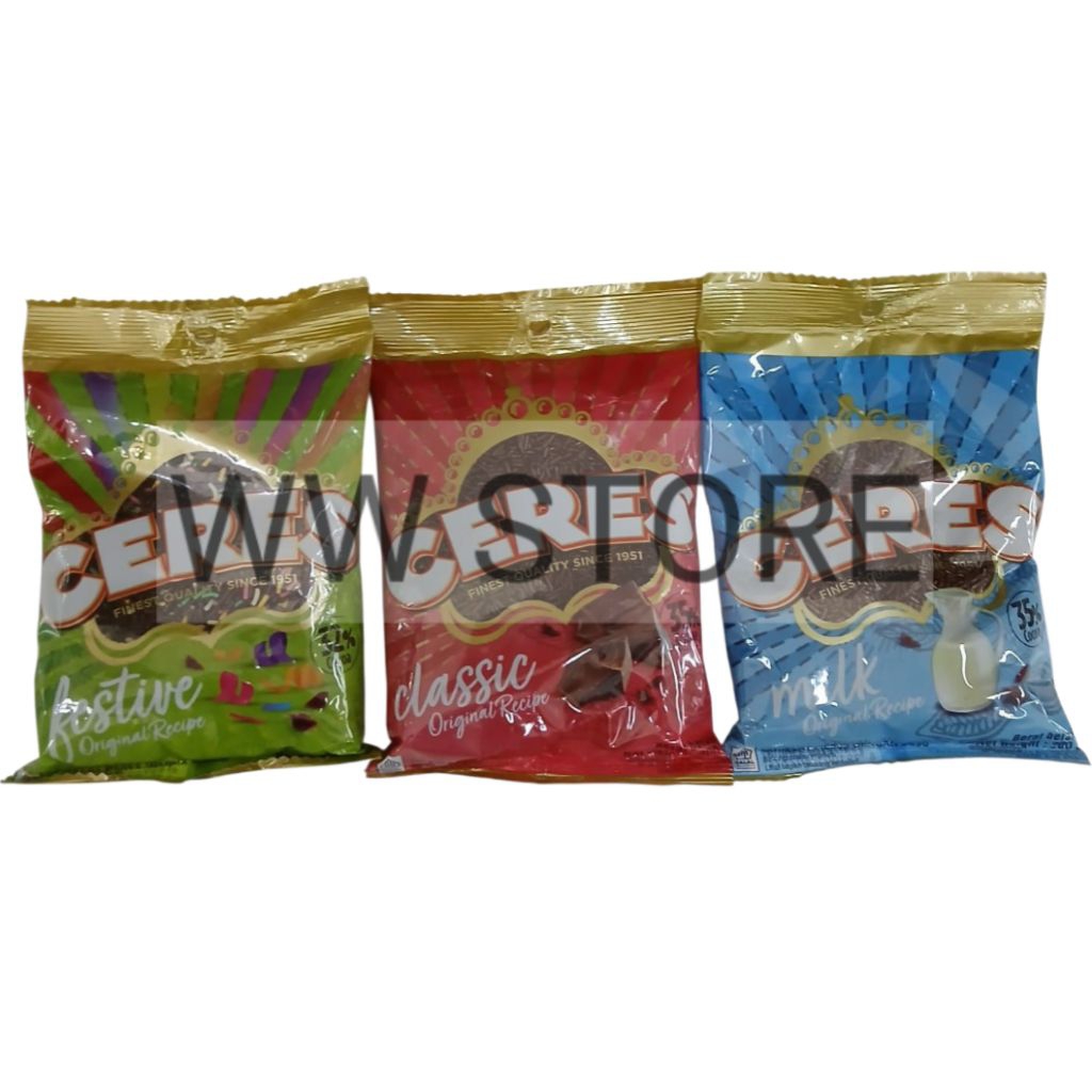 

Butiran coklat paduan meses meises butir tabur rasa cokelat susu klasik asli polos aneka warna - warni halal MUI CERES Milk Classic Festive Compound Chocolate Rice 200g