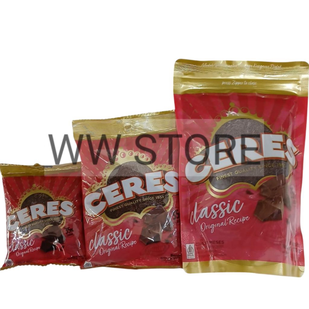 

Butiran coklat paduan meses meises butir tabur rasa cokelat klasik asli polos halal MUI CERES Classic Compound Chocolate Rice 80g 200g Ziplock Pouch 500g