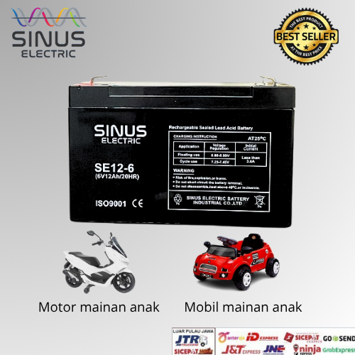 Aki Mainan Motor Anak 6V 12Ah Aki Motor Mainan Anak VRLA SINUS MS7-6