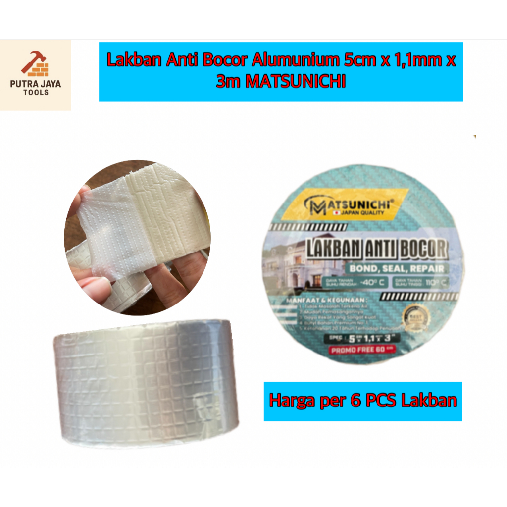 

Lakban Anti Bocor Aluminium 5cm x 1,1mm x 3m MATSUNICHI Harga per 6 PCS