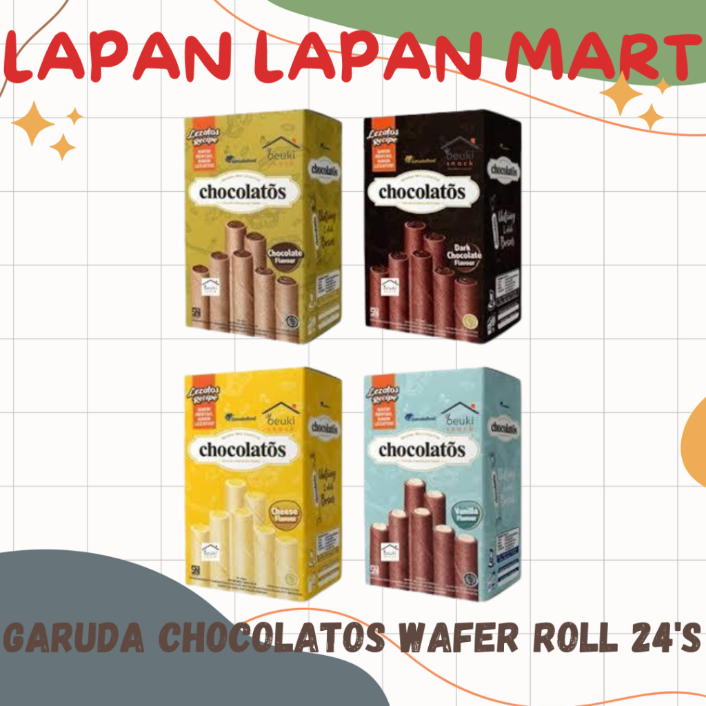 

Chocolatos Wafer Roll Chocolate , Dark Chocolate , Vanilla , Cheese 24's