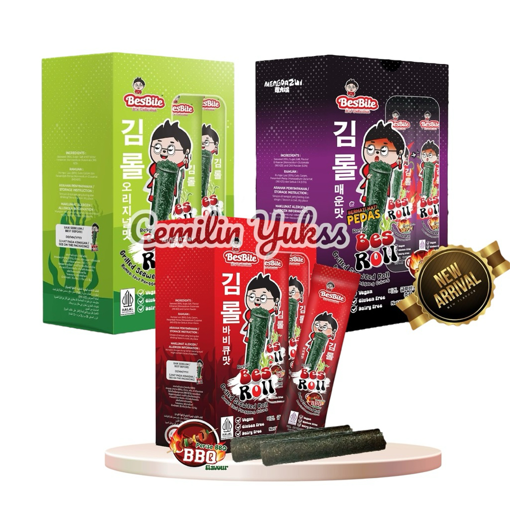 

Besbite Grilled Seaweed Roll 36g (3g x 12Pcs) Besbite Seaweed Roll Rasa BBQ Spicy Original Flavour