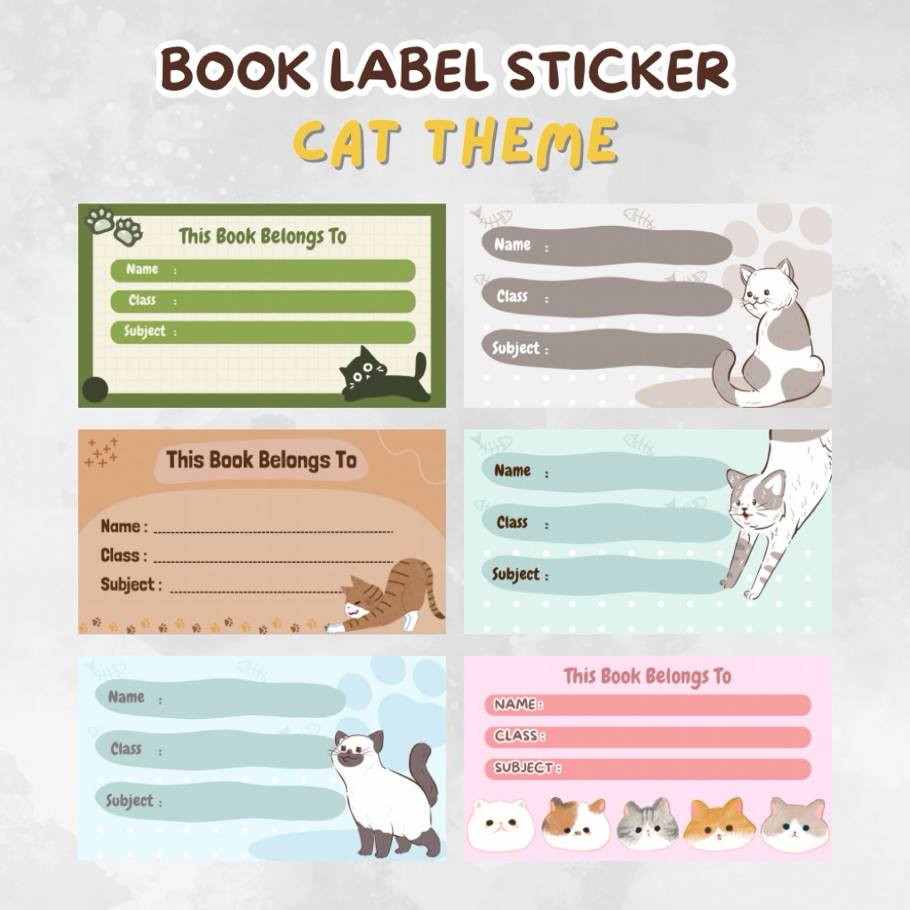 

Book Label Sticker Stiker Label Buku Tempelan Nama Buku Label Buku Pelajaran Tema Kucing Cat Theme