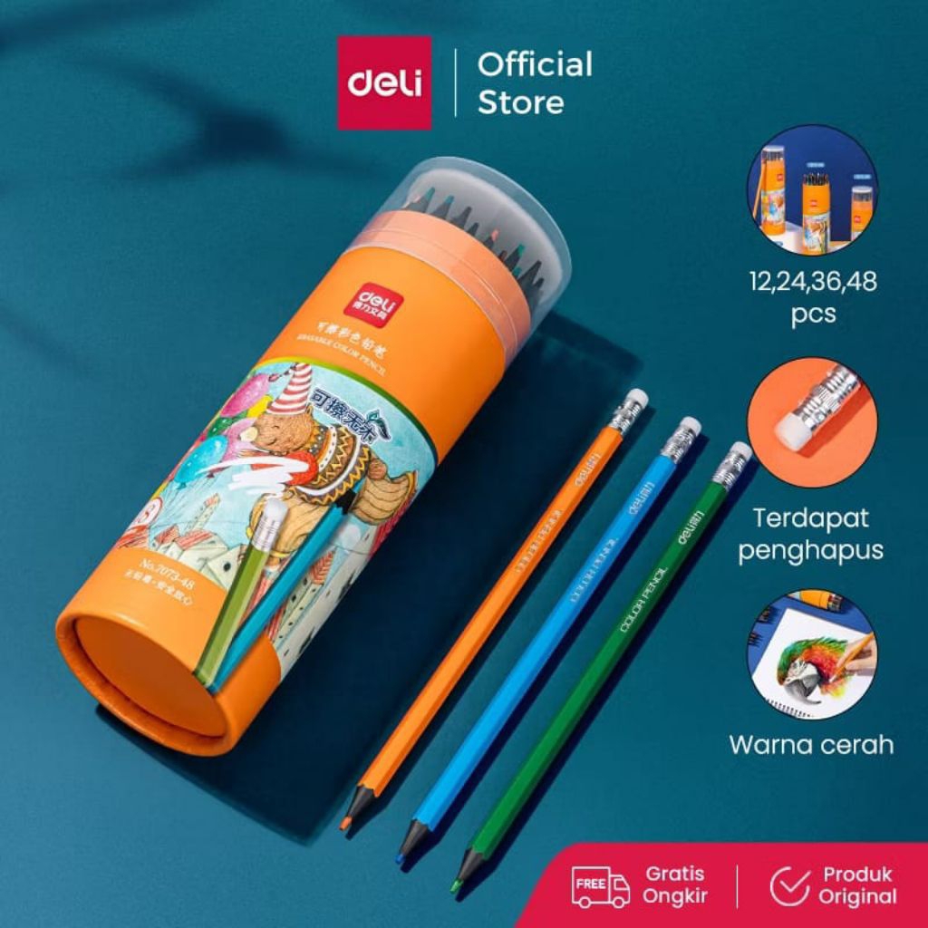 

FREE CUSTOM 1 NAMA PENSIL WARNA DELI 7073 ISI 12PC