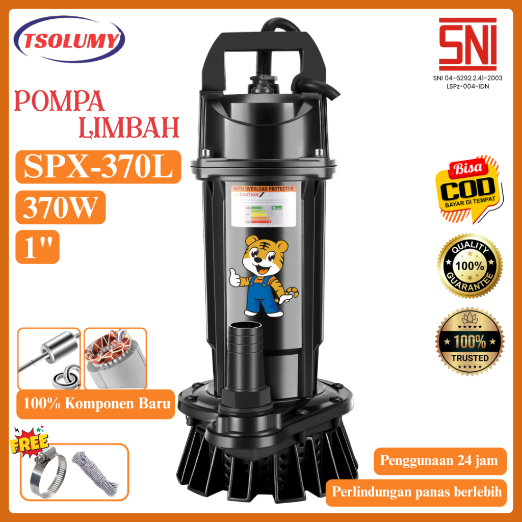 Tsolumy Pompa Celup Air Kotor Pompa Celup Kolam Ikan Pompa Tambak Pompa Rumah Tangga SPX-370L Outlet