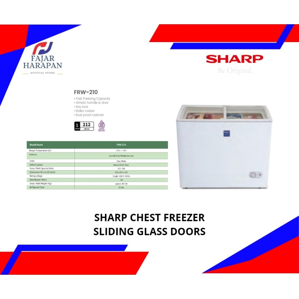 SHARP CHEST FREEZER SLIDING GLASS DOORS FRW 210