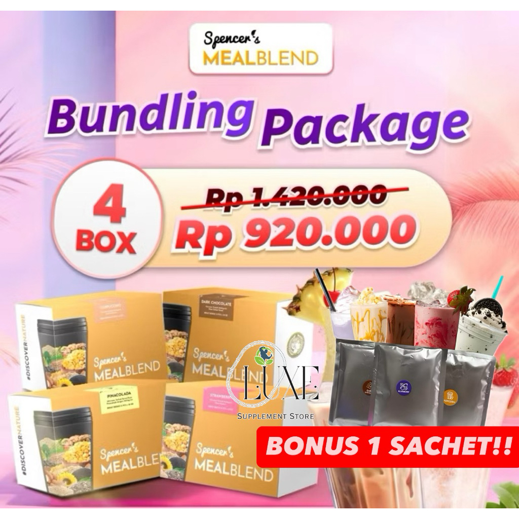 

PROMO TERMURAH!! PAKET HEMAT 4 BOX SPENCERS MEAL BLEND SPENCER’S MEALBLEND MEAL REPLACEMENT PENGGANTI SARAPAN RENDAH KALORI ALMOND MILK CHIA PEA MULTIGRAIN