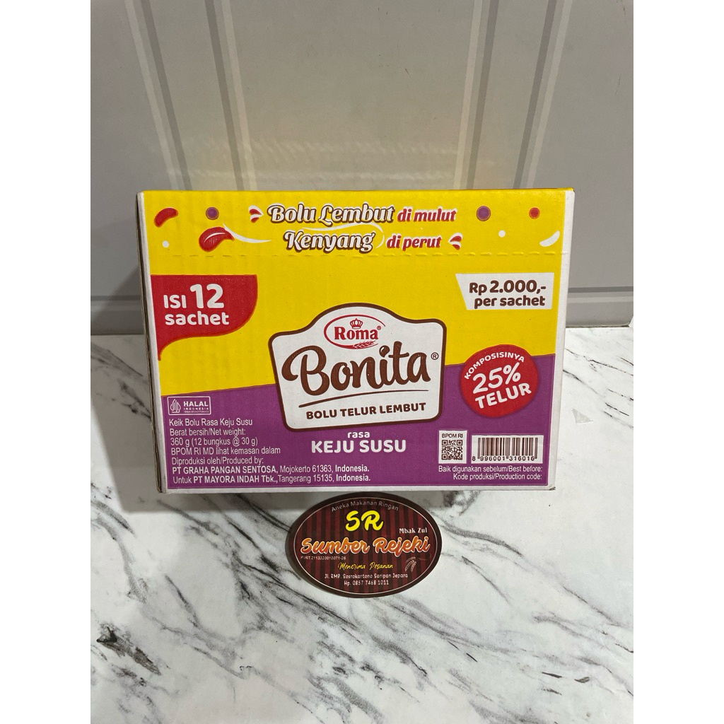 

ROMA BONITA BOLU TELUR LEMBUT RASA KEJU SUSU ISI 12bungkus