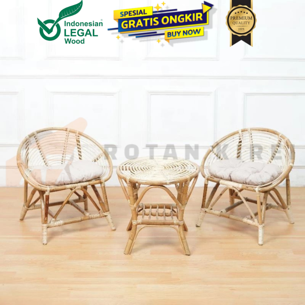 KURSI TERAS KERANG ROTAN / KURSI ROTAN TERAS BUKUR / KURSI TAMU ROTAN ASLI FINISHING