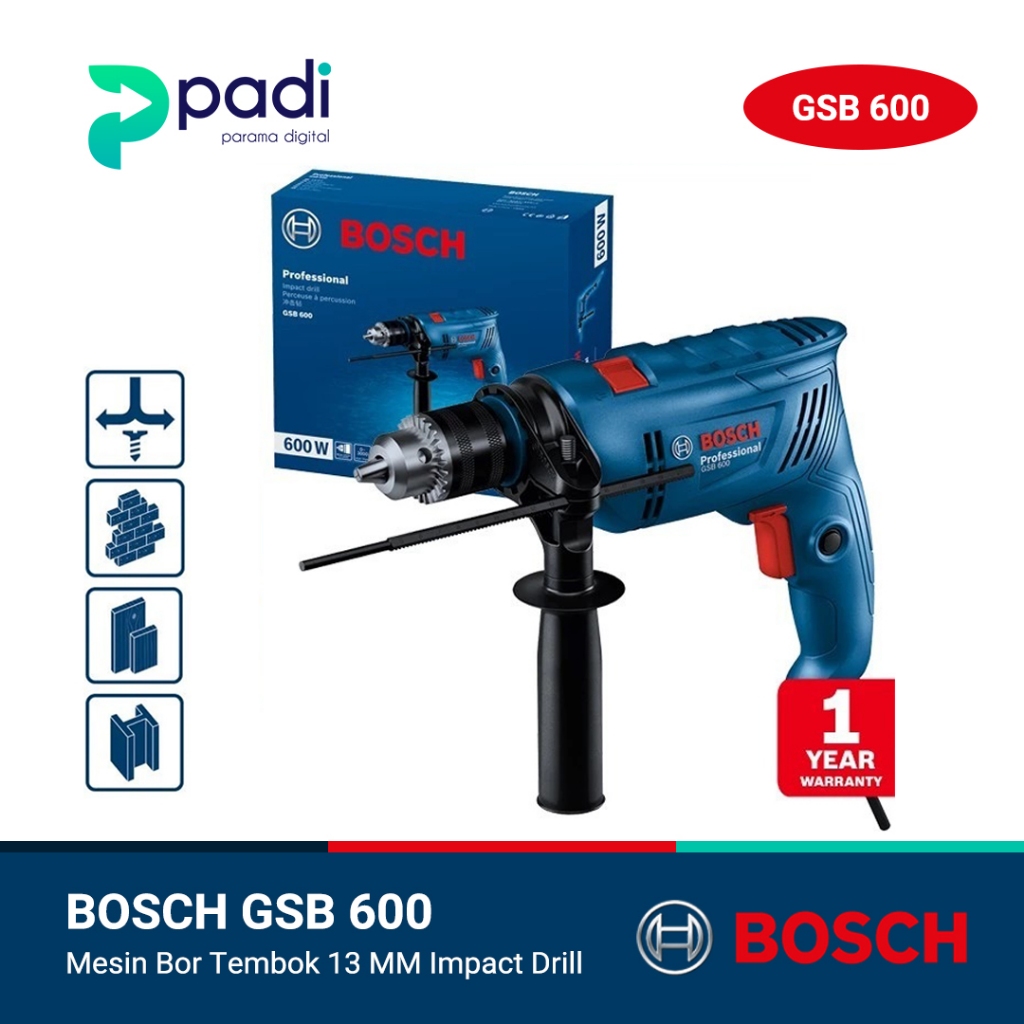 Bor Tangan Bosch GSB 600 Mesin Bor Tembok 13 MM Impact Drill