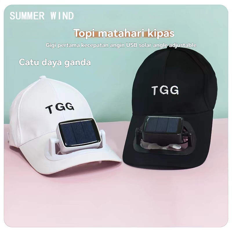 Topi dengan Kipas Angin, Tenaga Surya & USB Charger, Pelindung Matahari Multifungsi dengan Kipas Por