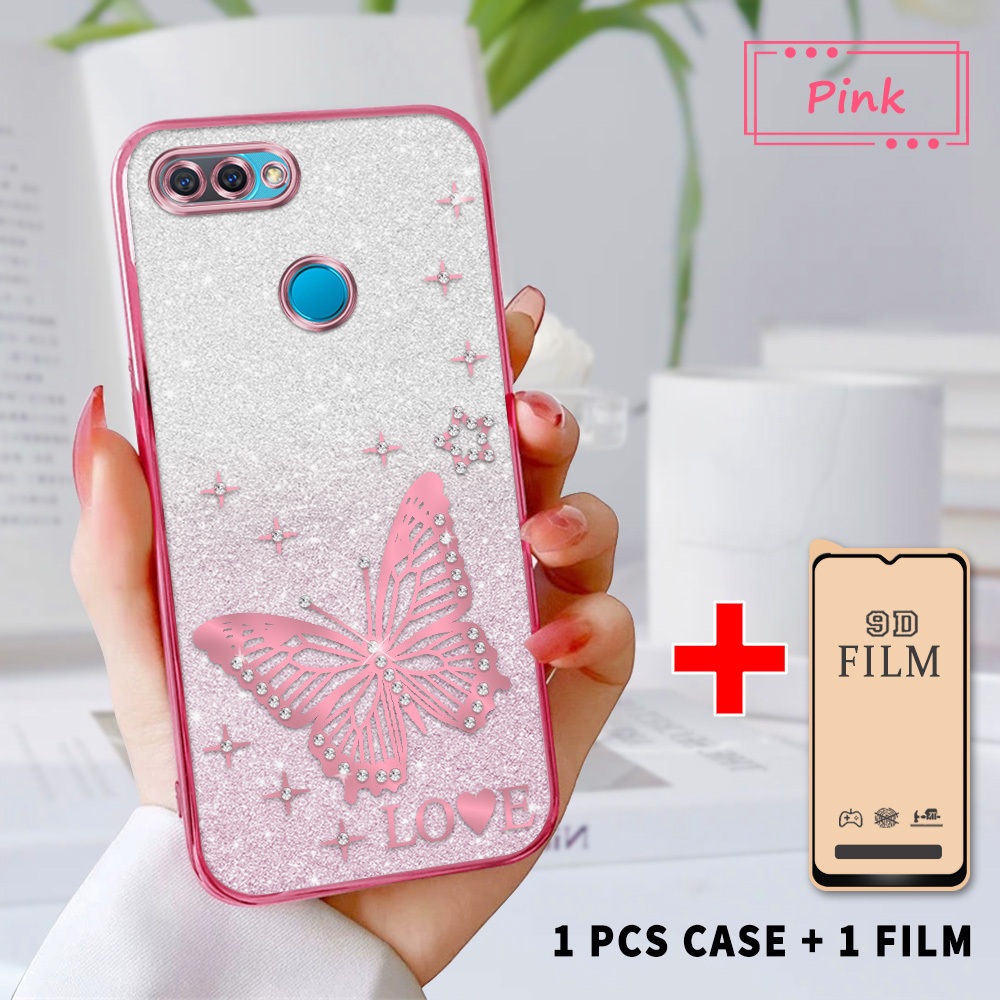 2 in 1 Case untuk OPPO A12 A12s A5s A7 Casing Kupu-Kupu & Bintang Rhinestone 3D Bling Softcase Anti 