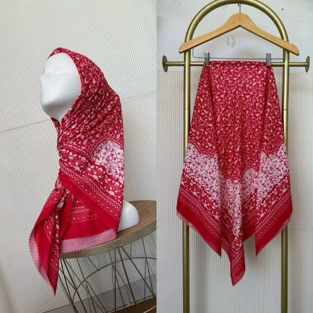 JILBAB SEGI EMPAT VOAL MERAH PUTIH MOTIF KEMERDEKAAN LASERCUT VOAL PREMIUM