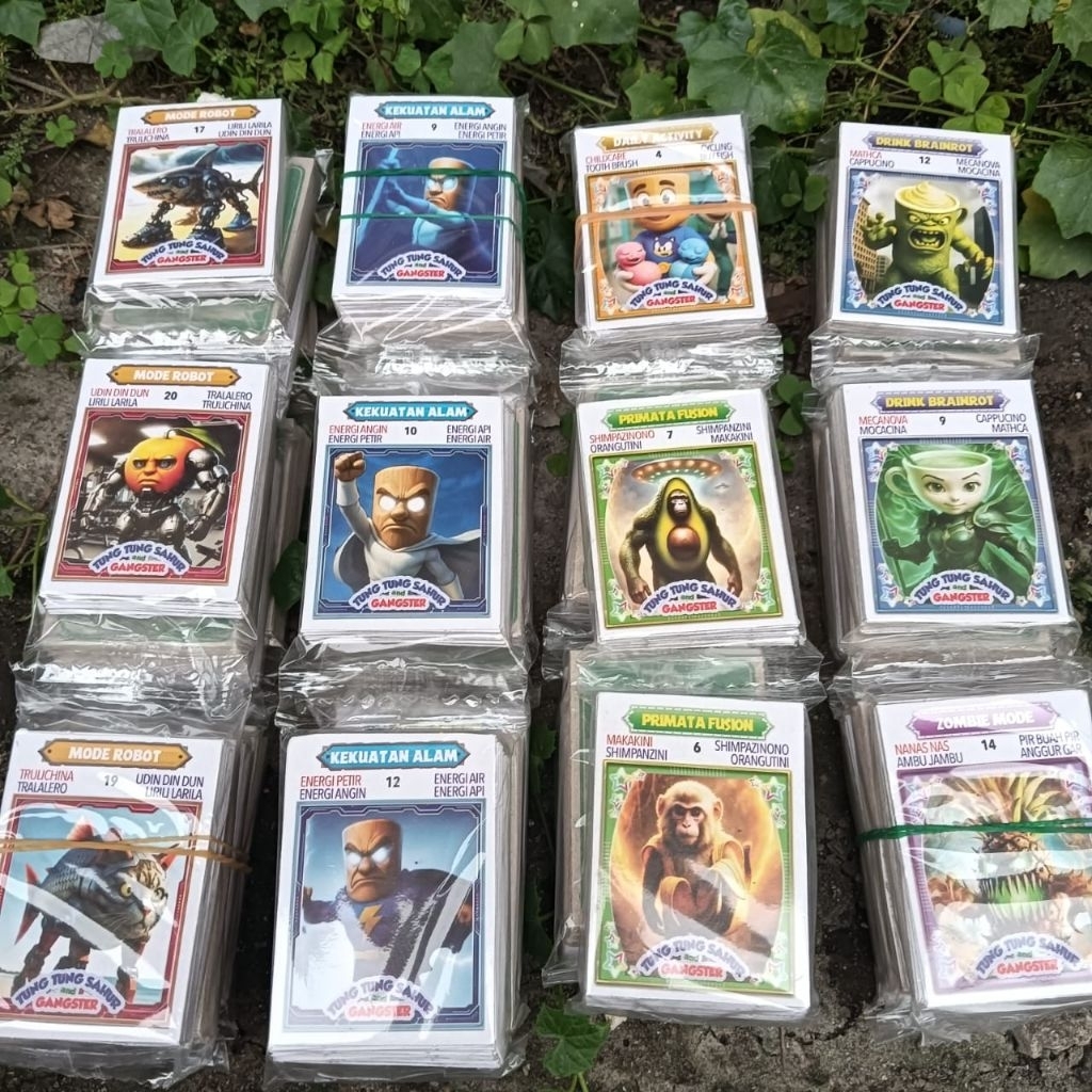 Gro8sir 12 Sachet Mainan Kartu Wartet Brainrot Kwartet DG Tung Sahur Anomali OnePiece Soccer Boboibo