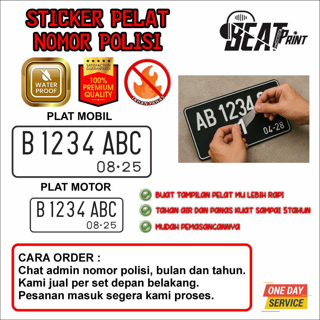 Sticker Plat Nomor Motor & Mobil Karakter font Plat Lama – Stiker Huruf Angka Vinyl Hitam Glossy /Do