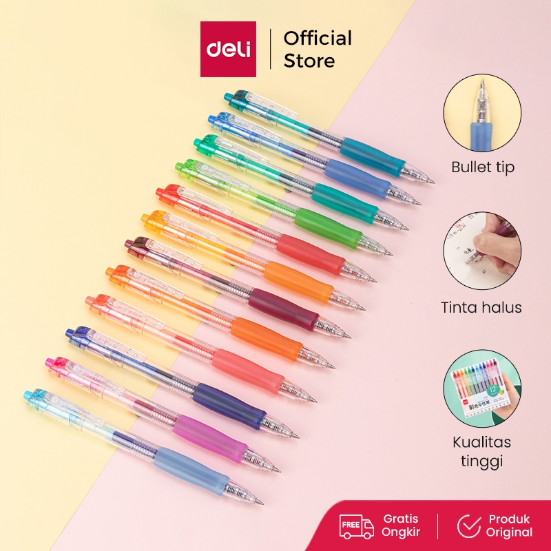 

Deli Pulpen Gel Warna / Color Gel Pen 0.5 mm 6/12 Warna Set Pulpen Warna Warni Grip Nyaman SA50X