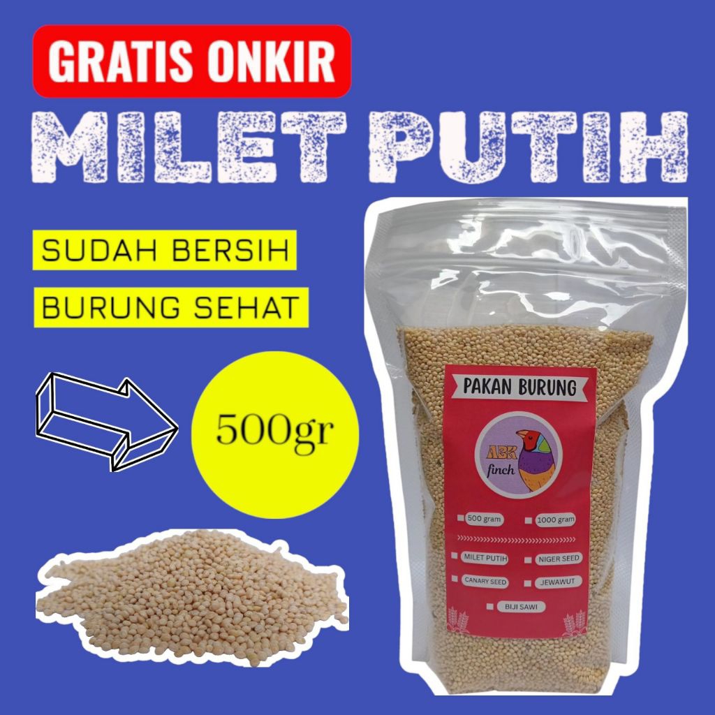 Milet putih kiloan pakan burung perkutut love bird kemasan 500 gram BERKUALITAS