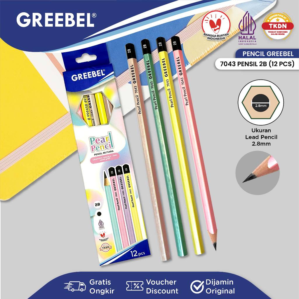 

GREEBEL Pensil kayu 2B 7043 Pearl (12PCS/SET) / Pensil Tulis Karakter Graphite Ujian sekolah Pensil Gambar