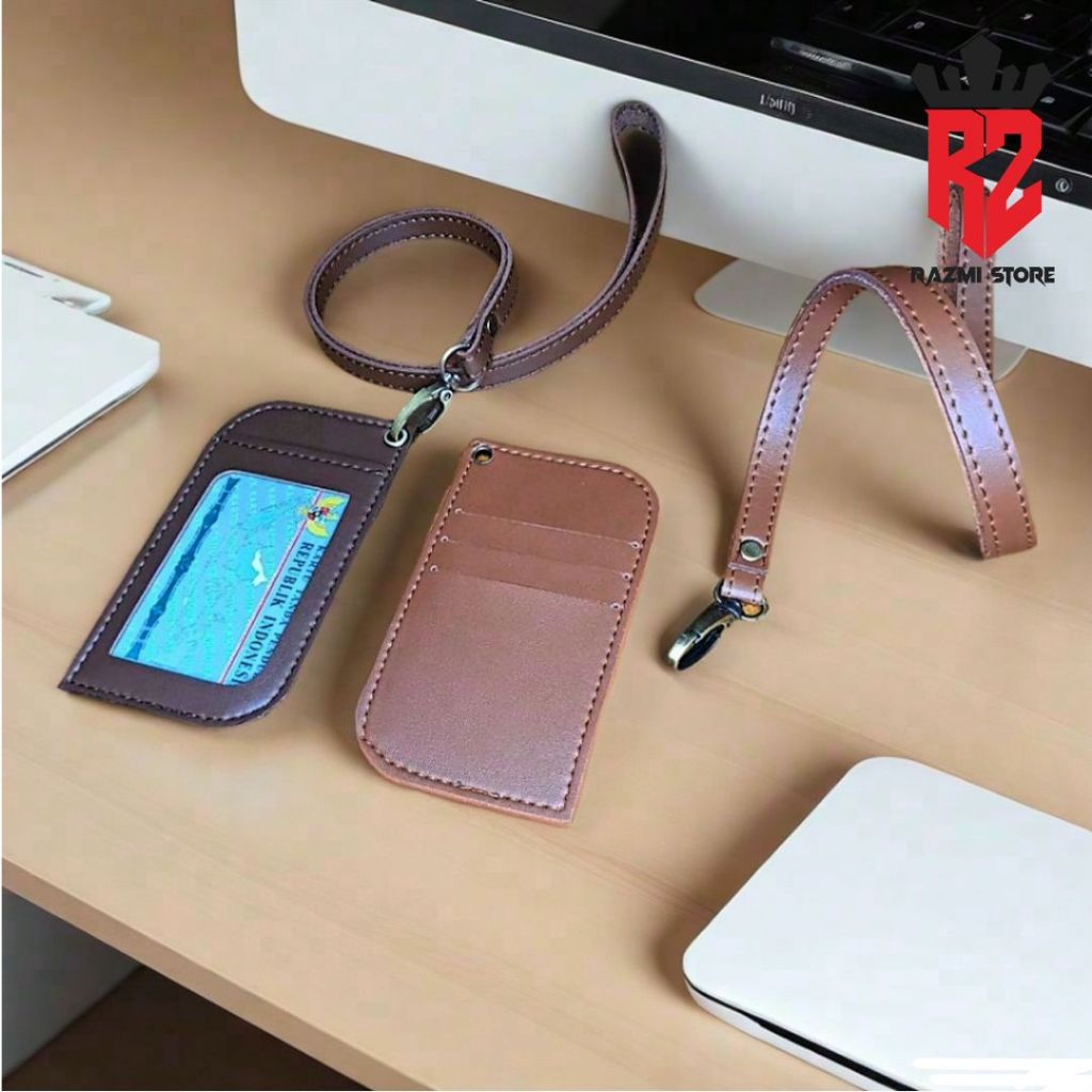 

Razmi Store Holder Name Tag Kulit + Lanyard – Tempat ID Card Karyawan / Event / Seminar