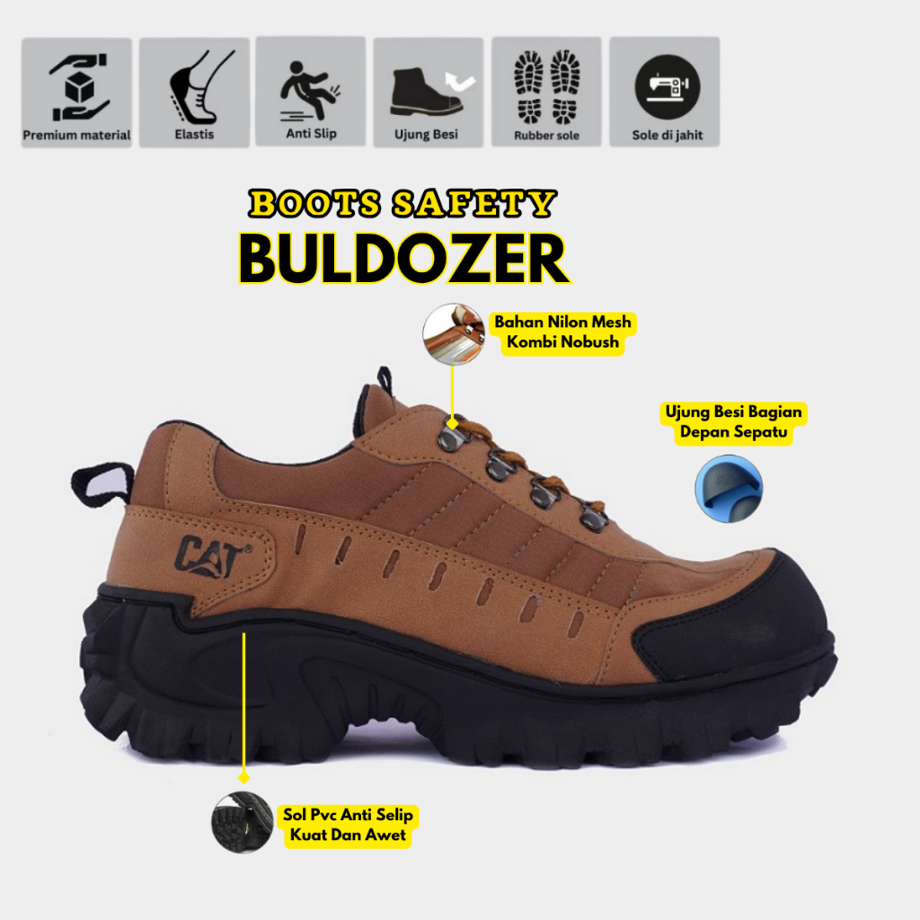Sepatu Pria Safety Ujung Besi Caterpillar Buldozer | Sepatu Gunung | Sepatu Proyek Tactikal Outdoor