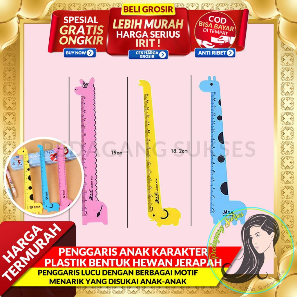 

PENGGARIS ANAK KARAKTER PLASTIK BENTUK HEWAN JERAPAH KARTUN LUCU 15CM