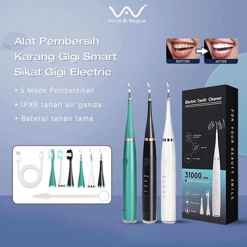 Vivid&Vogue Alat Pembersih Karang Gigi Dental Remover Ultrasonic Scaling Dental Scaling 1 Set 5 Mode