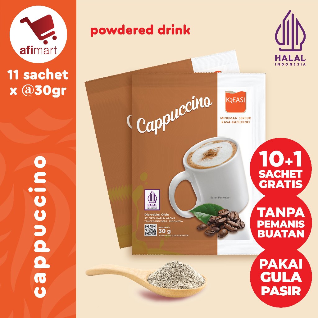 

Kreasi Bubuk Cappucino 10+1 Sachet x @30gr / Minuman bubuk Rasa Cappucino