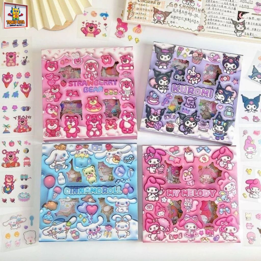 

Paket 6 Box Stiker Sanrio Lotso Labubu Avenger Sticker Sanrio Karakter Kuromi dan Melody 100 Lembar