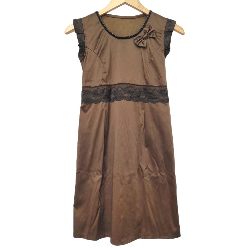 Preloved Prelove Baju Bekas Second Branded Fashion Dress Cewek Wanita Dewasa No Lengan Coklat Murah